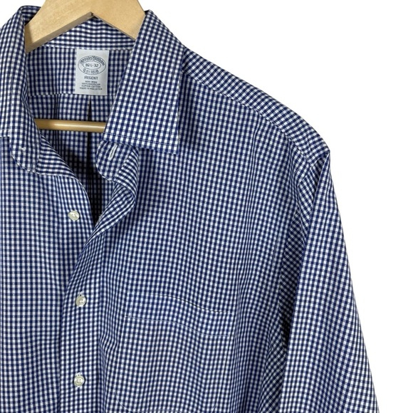 Brooks Brothers Men’s Regent Fit Gingham Button Down Shirt Blue/White Size 16.5 - Picture 5 of 8